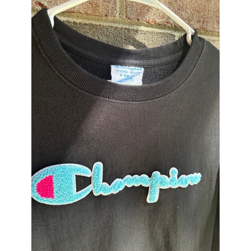 Champion Reverse Weave XS Black Crewneck Sweatshirt Logo‎ Streetwear